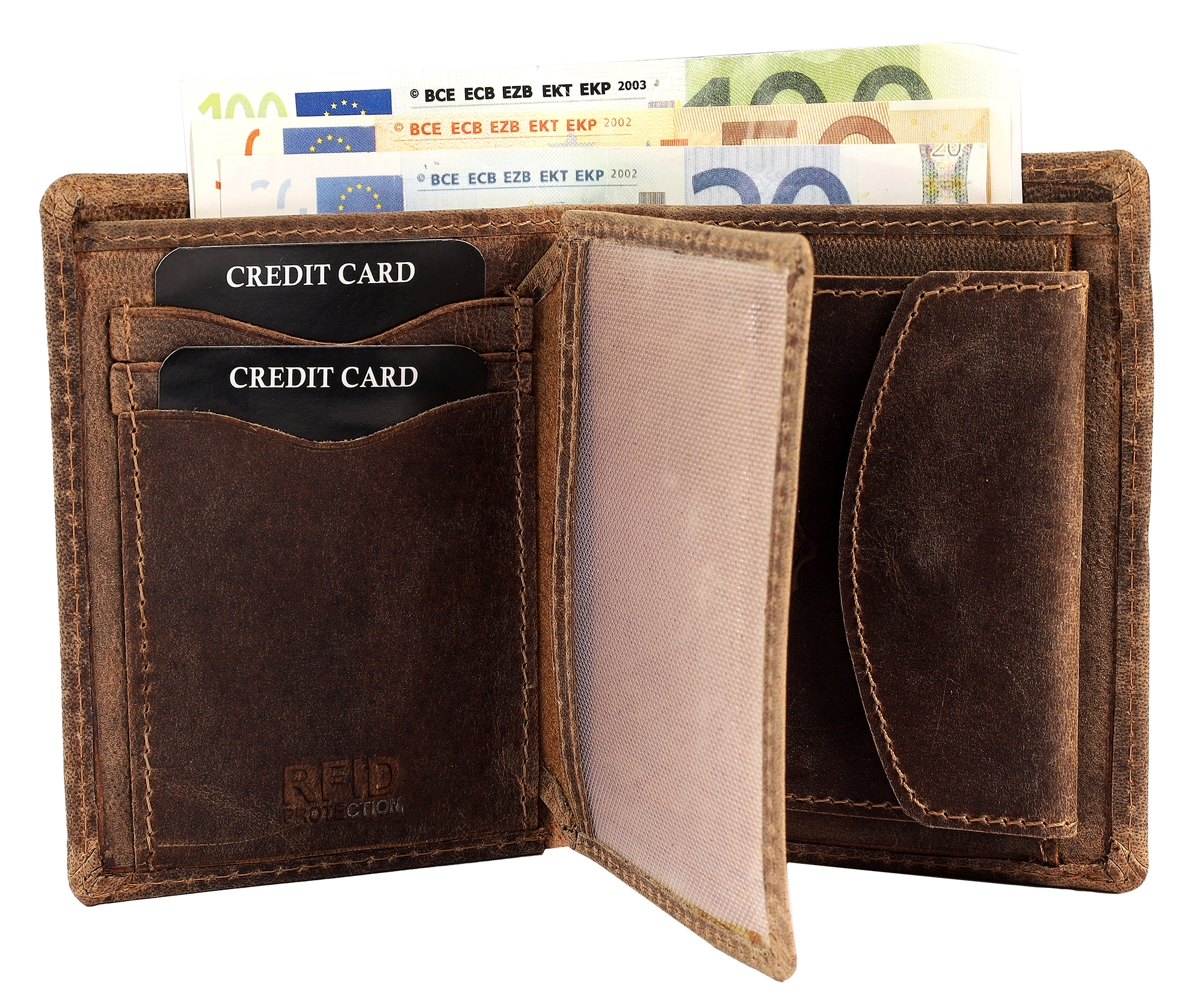 Leonardo Verrelli, Herren Echtleder Geldbörse, vintage, RFID, hoch, braun