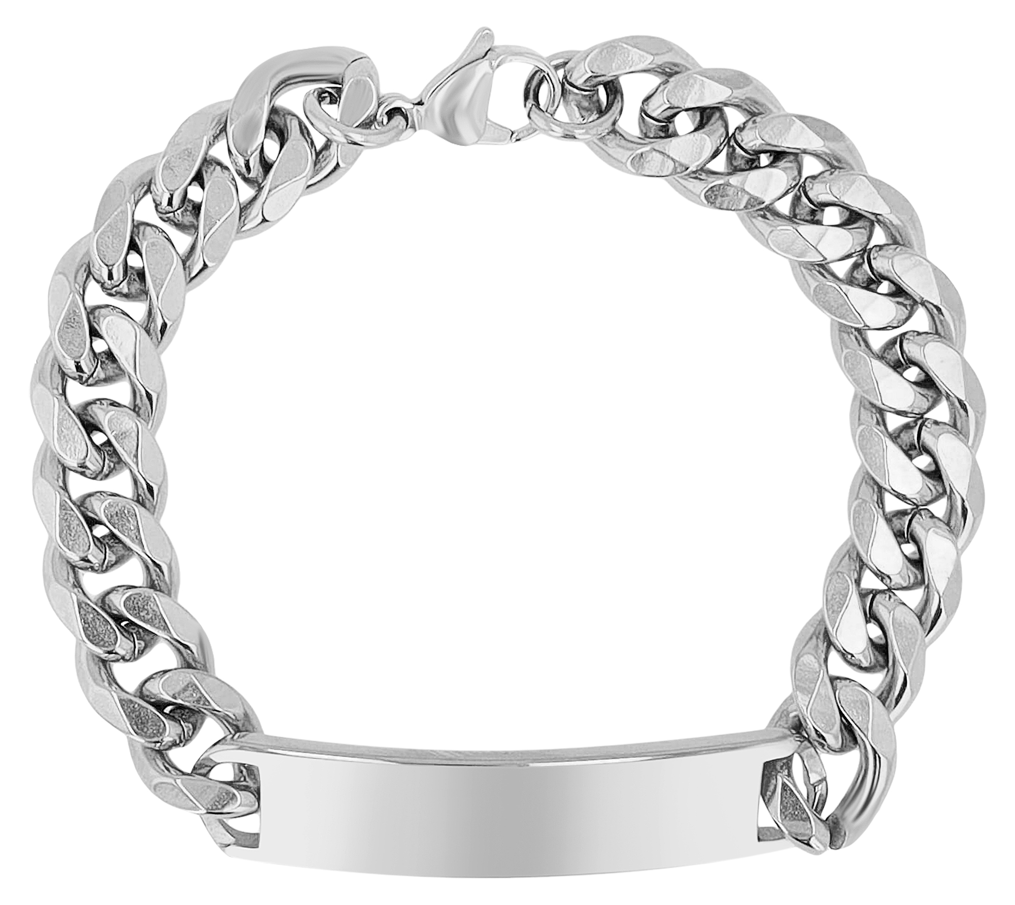 "Rokas", Akzent Panzerarmband, Edelstahl, Gravurplatte, poliert, silberfarben, 23,5 cm