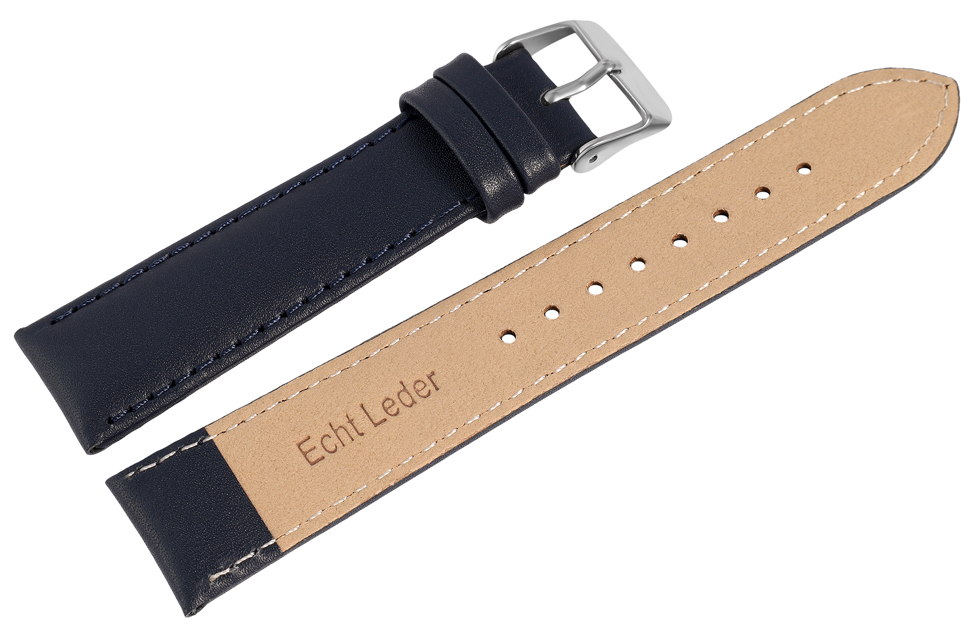 Echtleder-Uhrenarmband "super-soft", dunkelblau, Naht, 22 mm