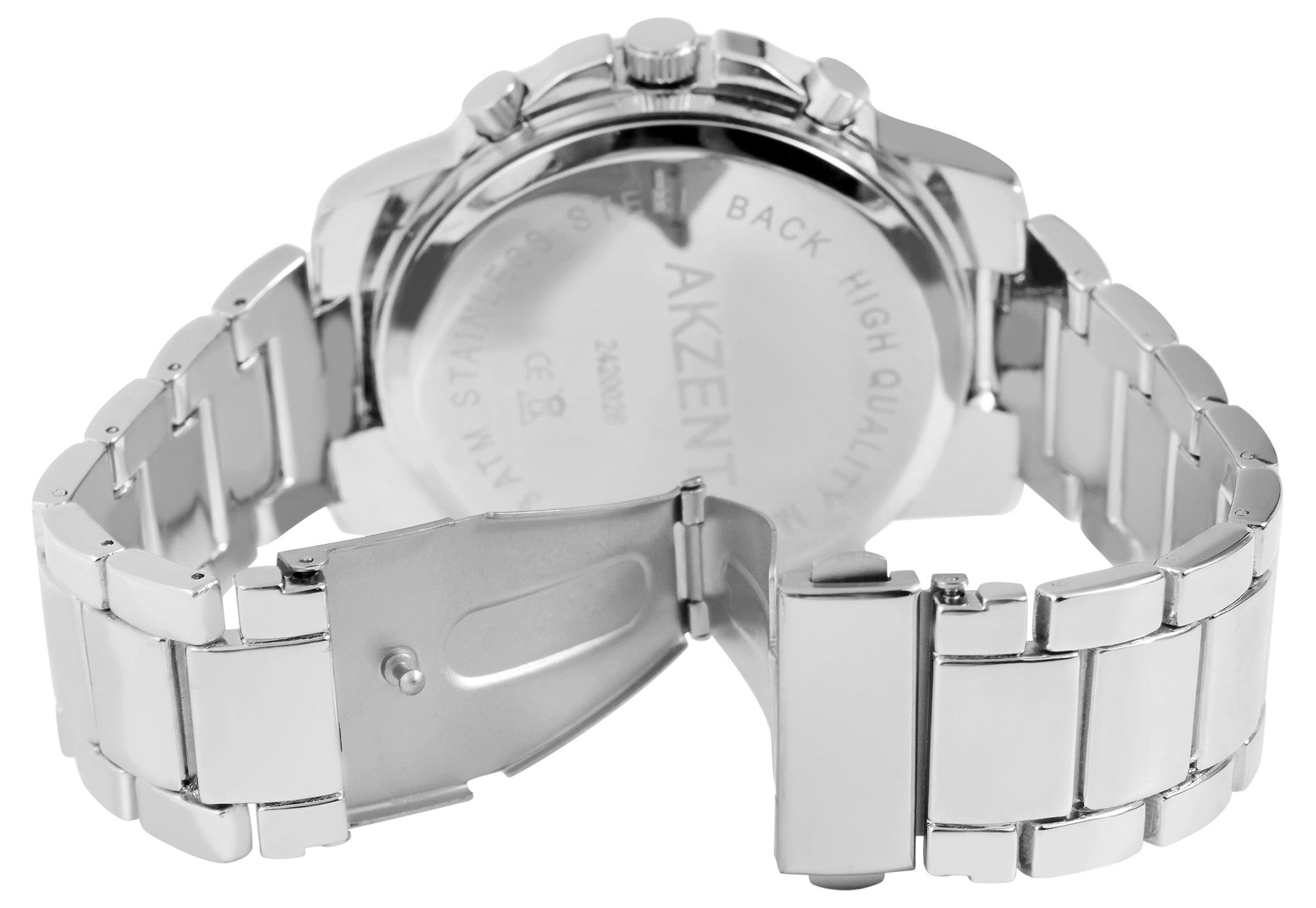 Akzent Analog/Digital Herrenuhr mit Edelstahlarmband, silberfarben/schwarz