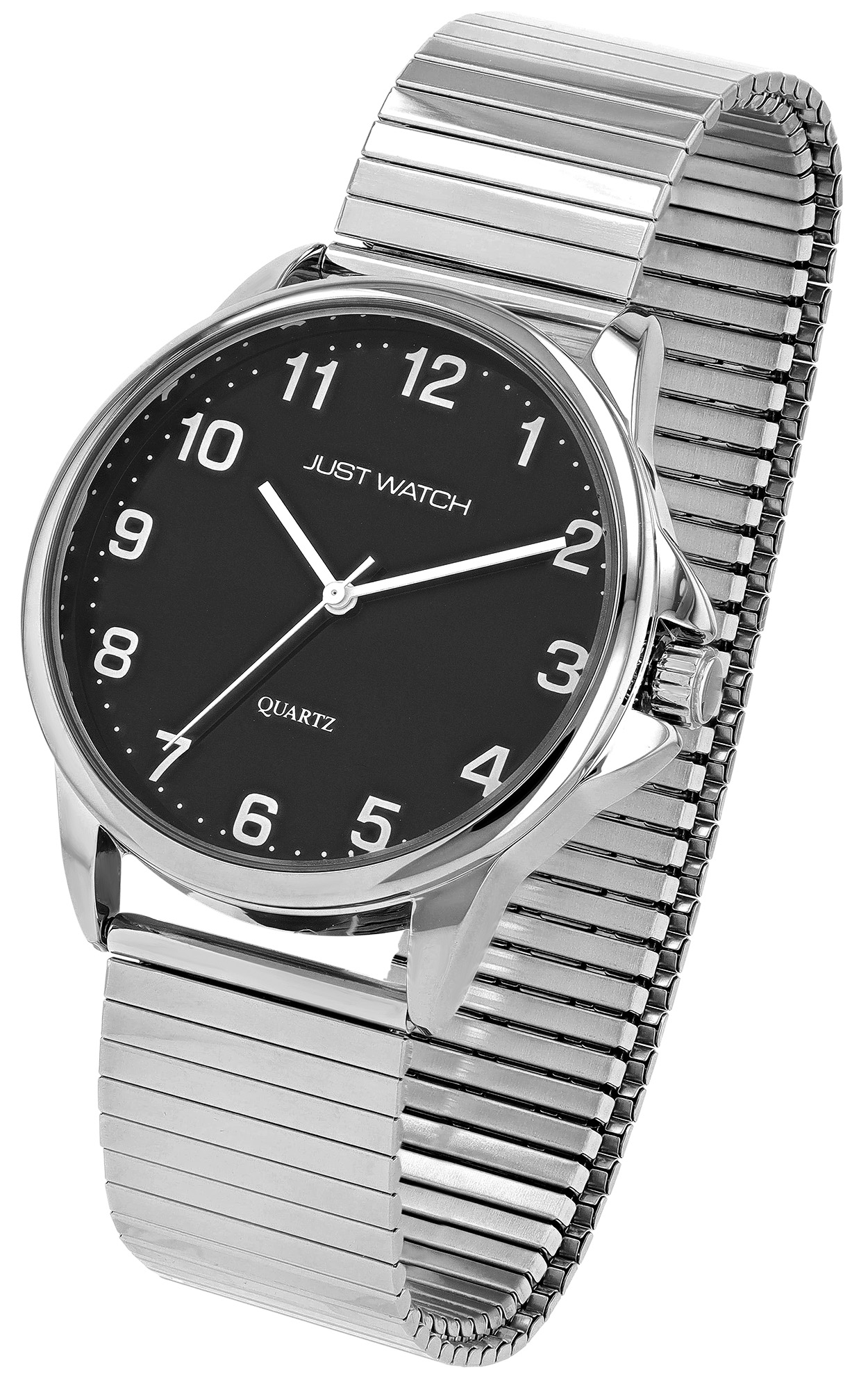 JUST WATCH "Ronny" Herrenuhr Ø 39 mm, Edelstahl Zugaband, silberfarben/schwarz