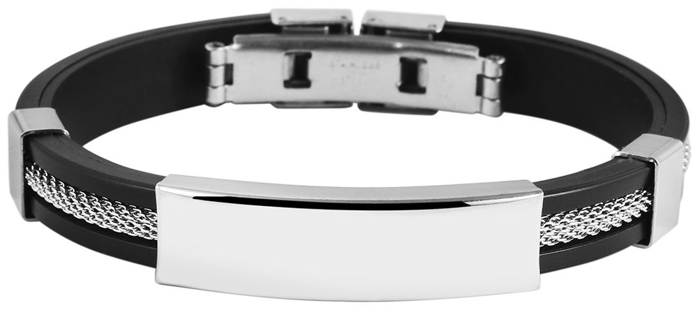 Akzent Silikonarmband mit Gravurplatte, schwarz/silberfarben