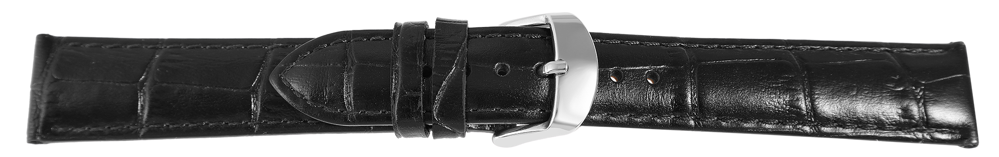 Uhrenarmband aus Echt Leder, Kroko-Optik, schwarz, 18 mm