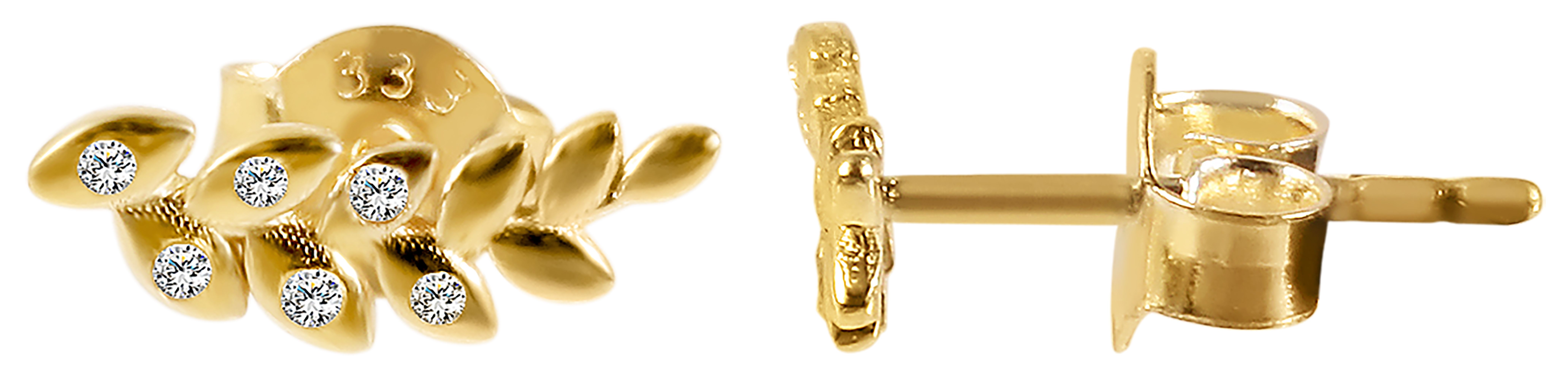 333/- Gold "Novalee" Ohrstecker, Blatt mit Zirkoniabesatz, 8 Karat, Gelbgold