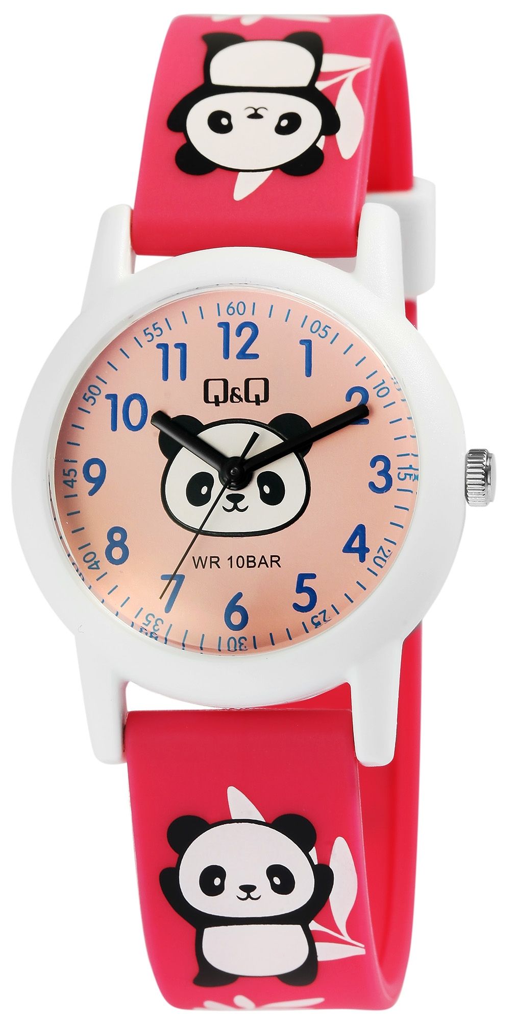 Q&Q Kinderuhr, Kunststoff, Silikonarmband, "Panda", 10 ATM, Ø 32 mm