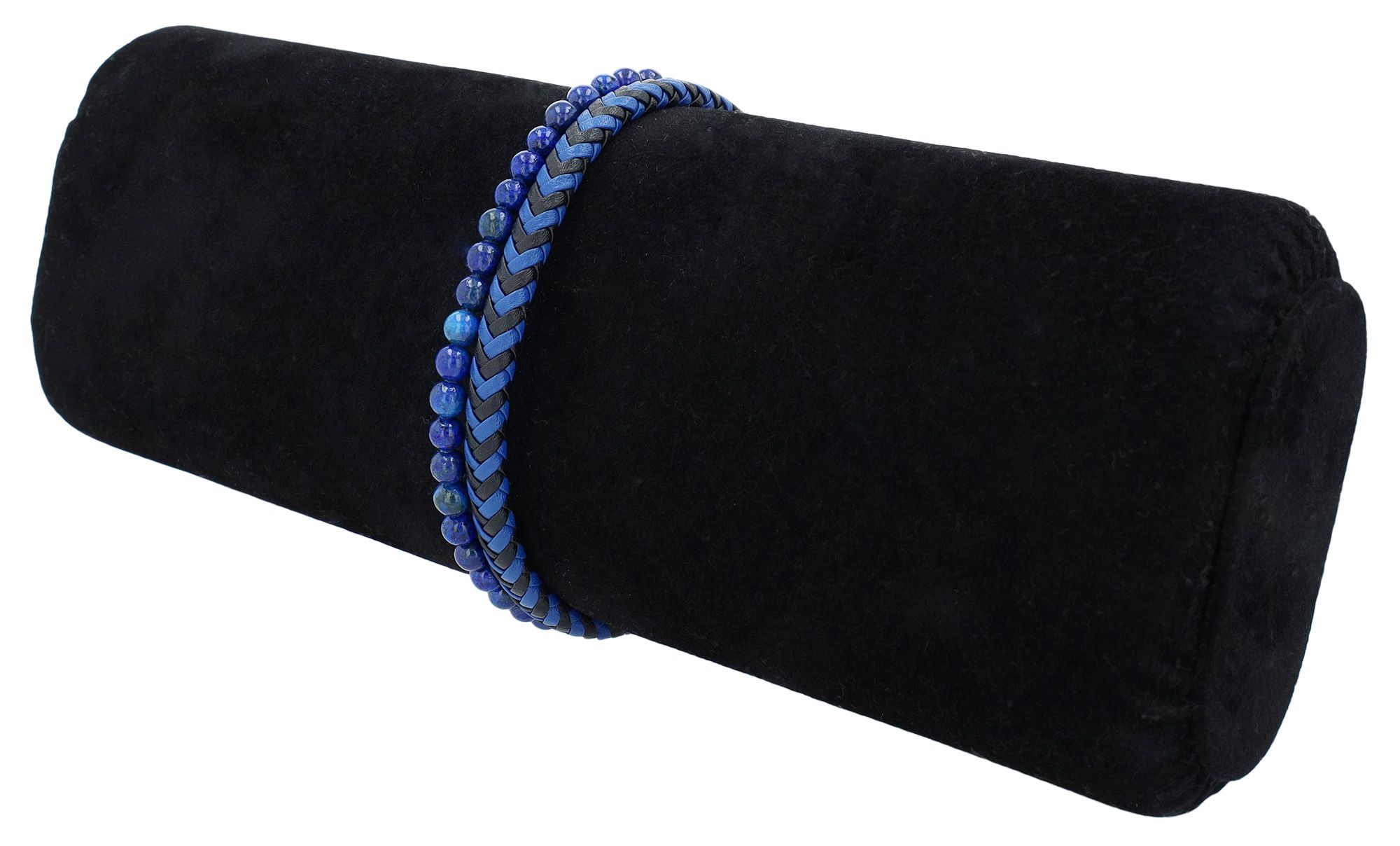 "Axel" Armband aus Echt Leder, und Naturstein, Blau, 21,5 cm
