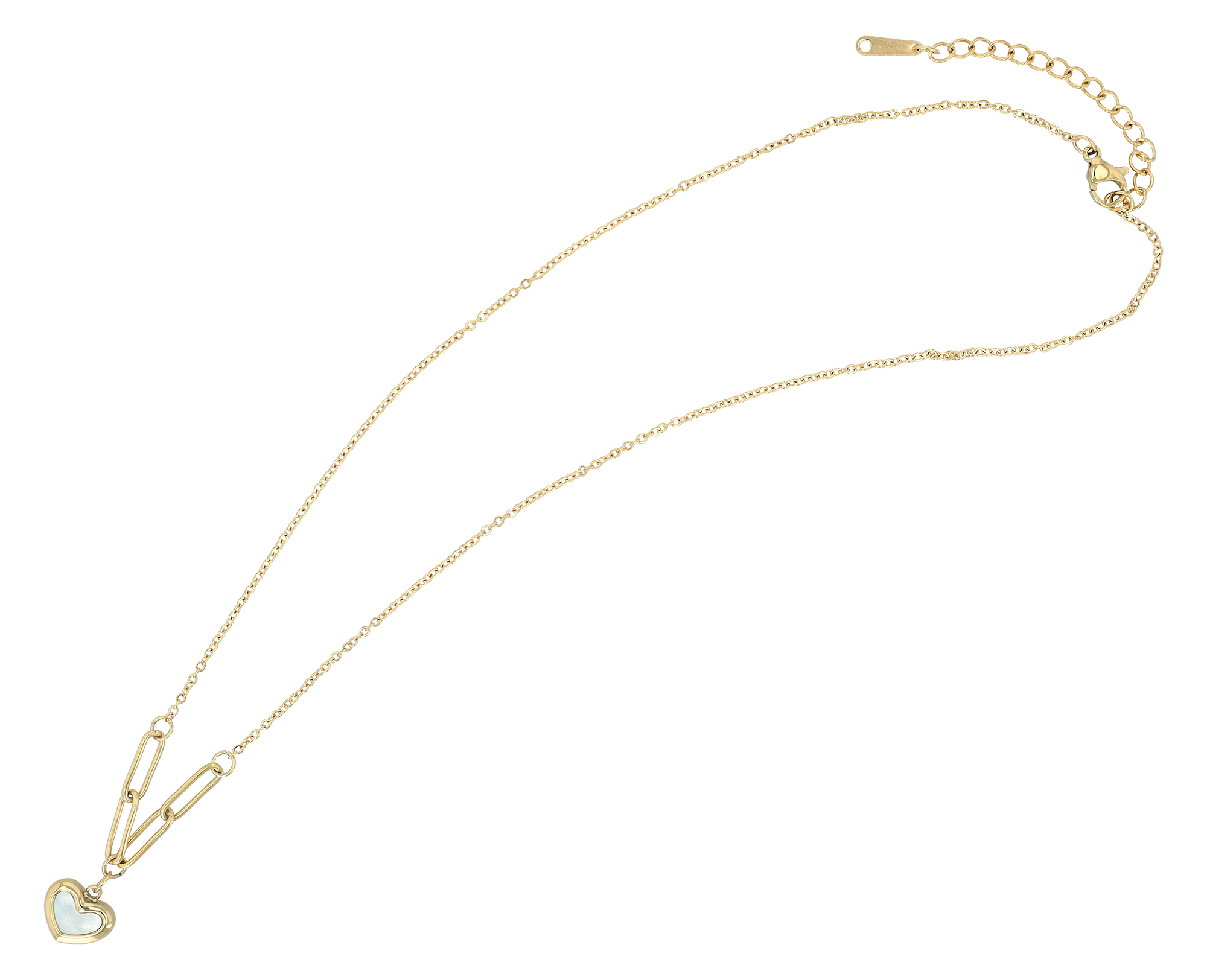 "Alya" - Perlmuttbesatz, Herz, Edelstahlkette, 42+5cm, goldfarbig