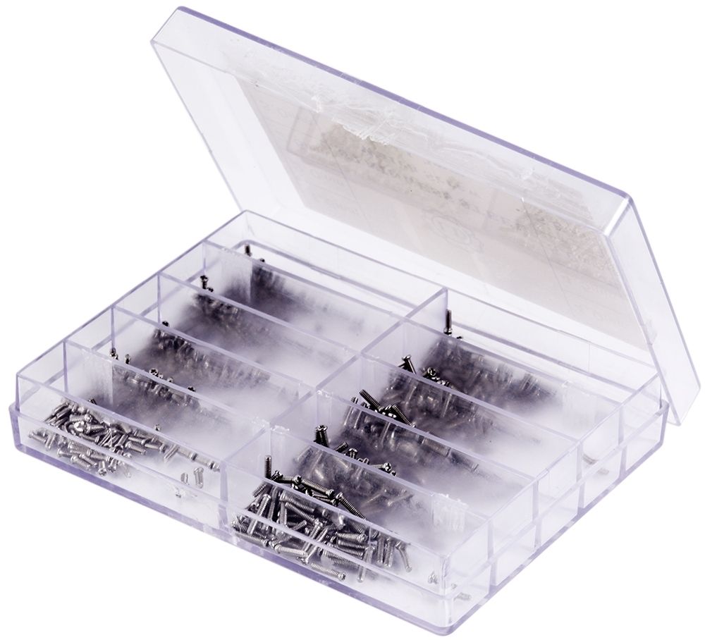 Edelstahlschrauben im Sortierkasten, 1,6mm - 5,5mm je 100 Stück