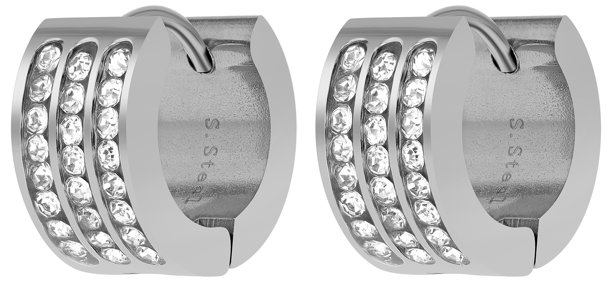 "Abebi" Edelstahl Klapp-Creolen, Similibesatz, Ø 9 mm, silberfarben