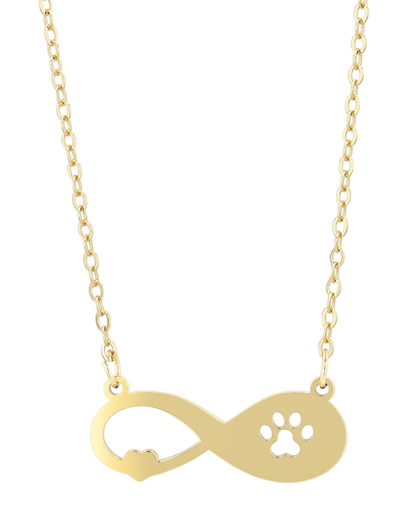 "Carlin", Edelstahl Kette mit Anhänger - Infinity/ Pfote, 43+5cm, goldfarben