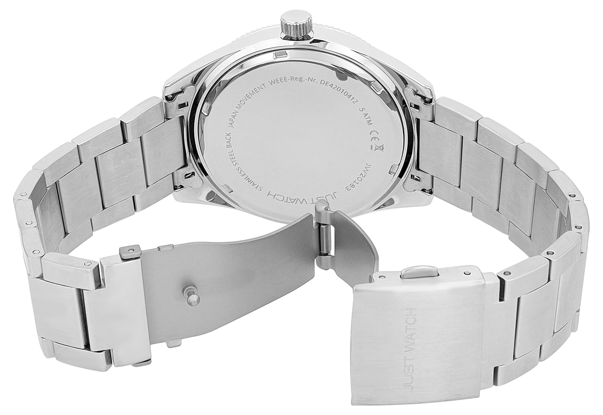 Just Watch Herrenuhr "Henry" mit Edelstahl Gliederarmband, Datumsanzeige, Ø 44 mm, 5 ATM, silberfarben/schwarz
