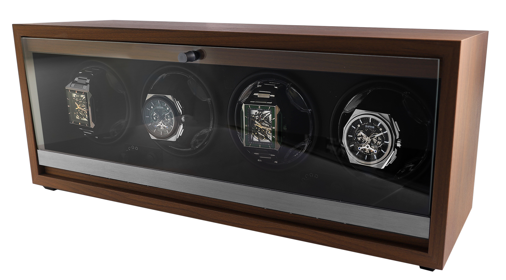 Automatischer Uhrenbeweger für 4 Uhren, LED, USB-DC (Holzoptik)