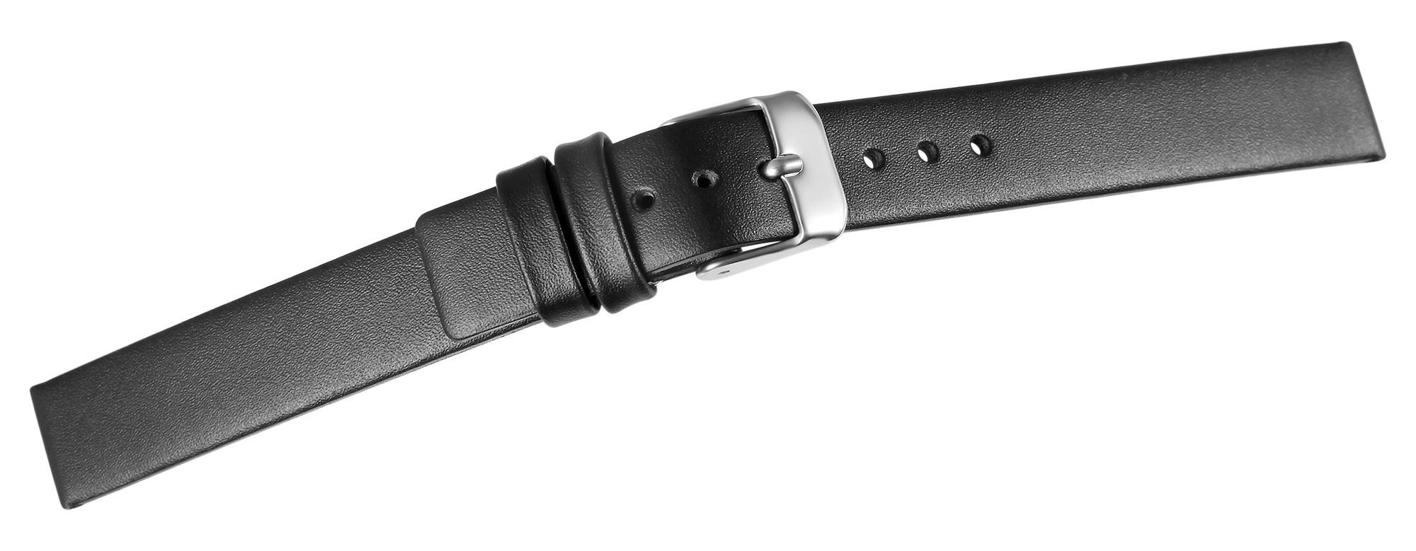 Echtleder-Uhrenarmband, Edelstahl Dornschließe, schwarz, 14 mm