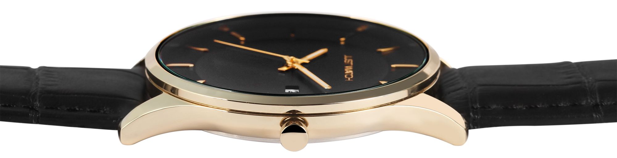 Just Watch Herrenuhr mit Echtlederarmband, Datumsanzeige, schwarz/goldfarben