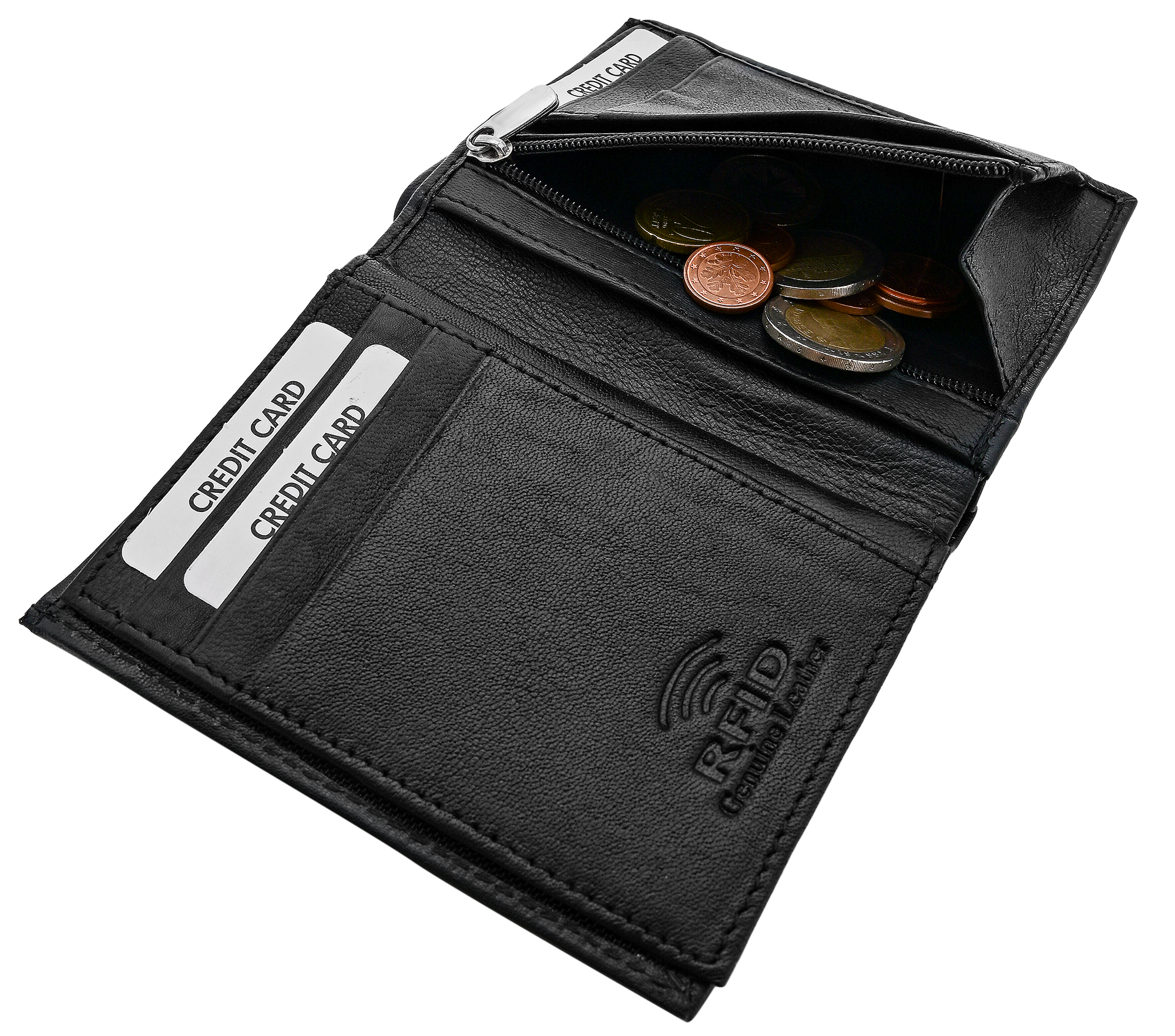 Steinmeister Echtleder Herren Geldbörse, RFID, Hochformat, schwarz
