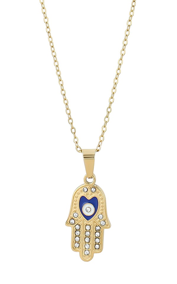 "Hand der Fatima" Edelstahlkette mit Anhänger, 45 cm, goldfarben
