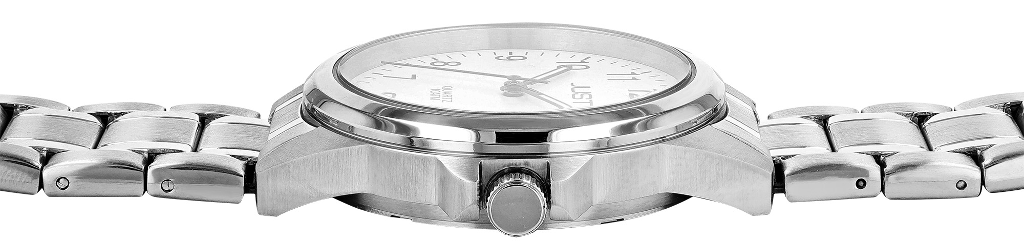 Just "Baroon" Herrenuhr mit Edelstahlband, 3-Zeiger, Datumsanzeige, silberfarben, weißes ZB