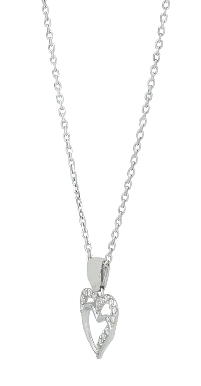 "Aliya" 925/- Echt Silber Kette mit Anhänger, Herz, Zirkonia, silberfarben, rhodiniert