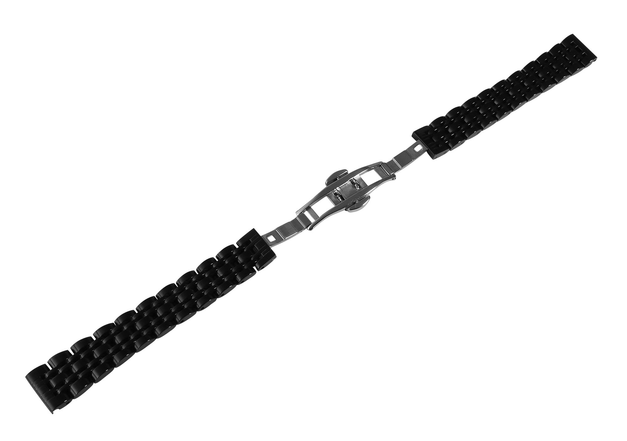 Uhrenarmband aus Edelstahl mit Butterflyschließe, schwarz, 14 mm