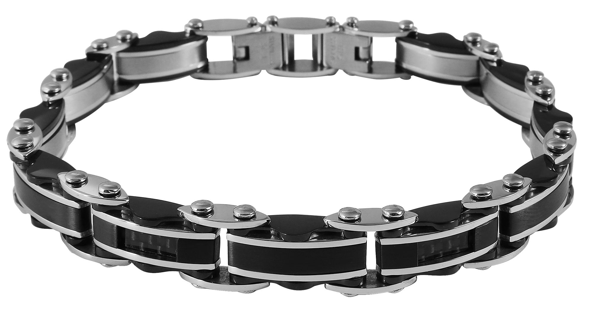 "Bjarne" Edelstahl Armband, 21 cm + 1 cm, mit schwarzen Elementen, Verlängerung