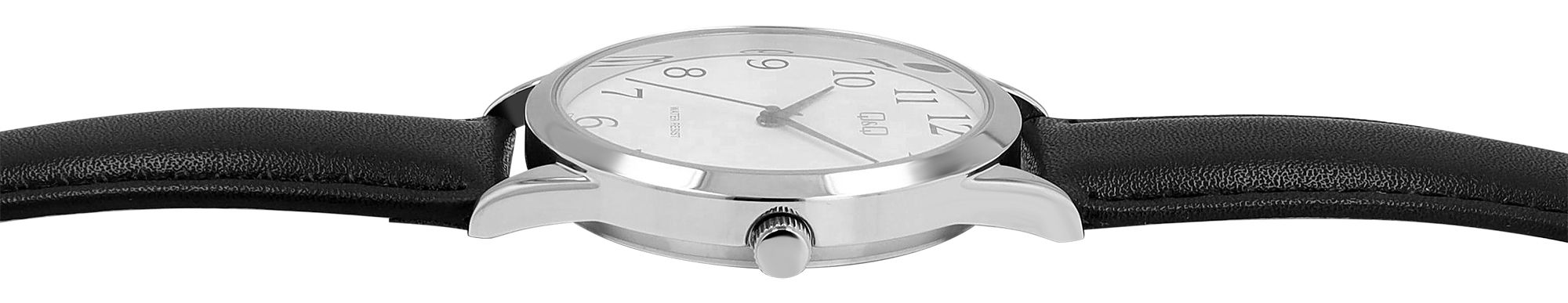 Q&Q Herrenuhr, Lederimitat, Ø 40 mm, schwarz/ silberfarben/ weiß