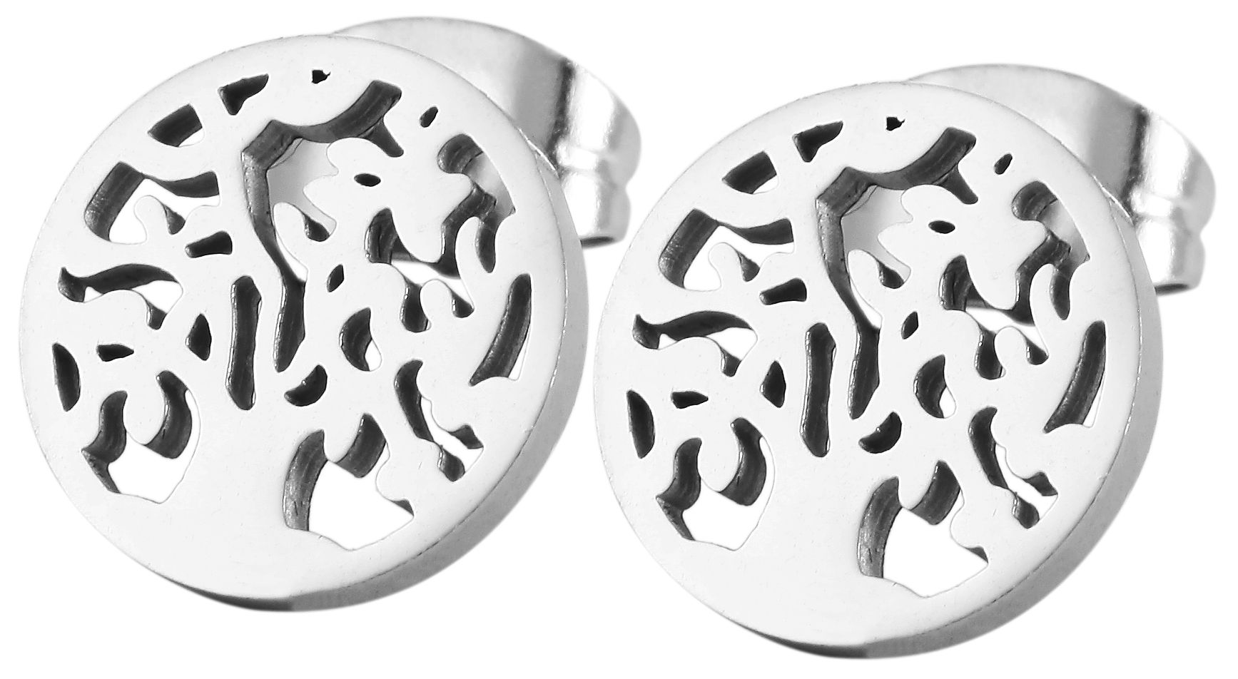 Akzent Edelstahl Ohrstecker Lebensbaum, silberfarbig, Durchmesser: 1,0 cm / Stärke: 0,1 cm