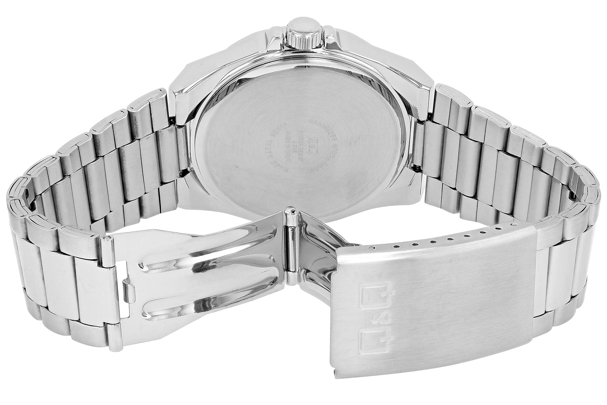 Q&Q Herrenuhr mit Edelstahlband, Ø 42 mm, silberfarben/ blau