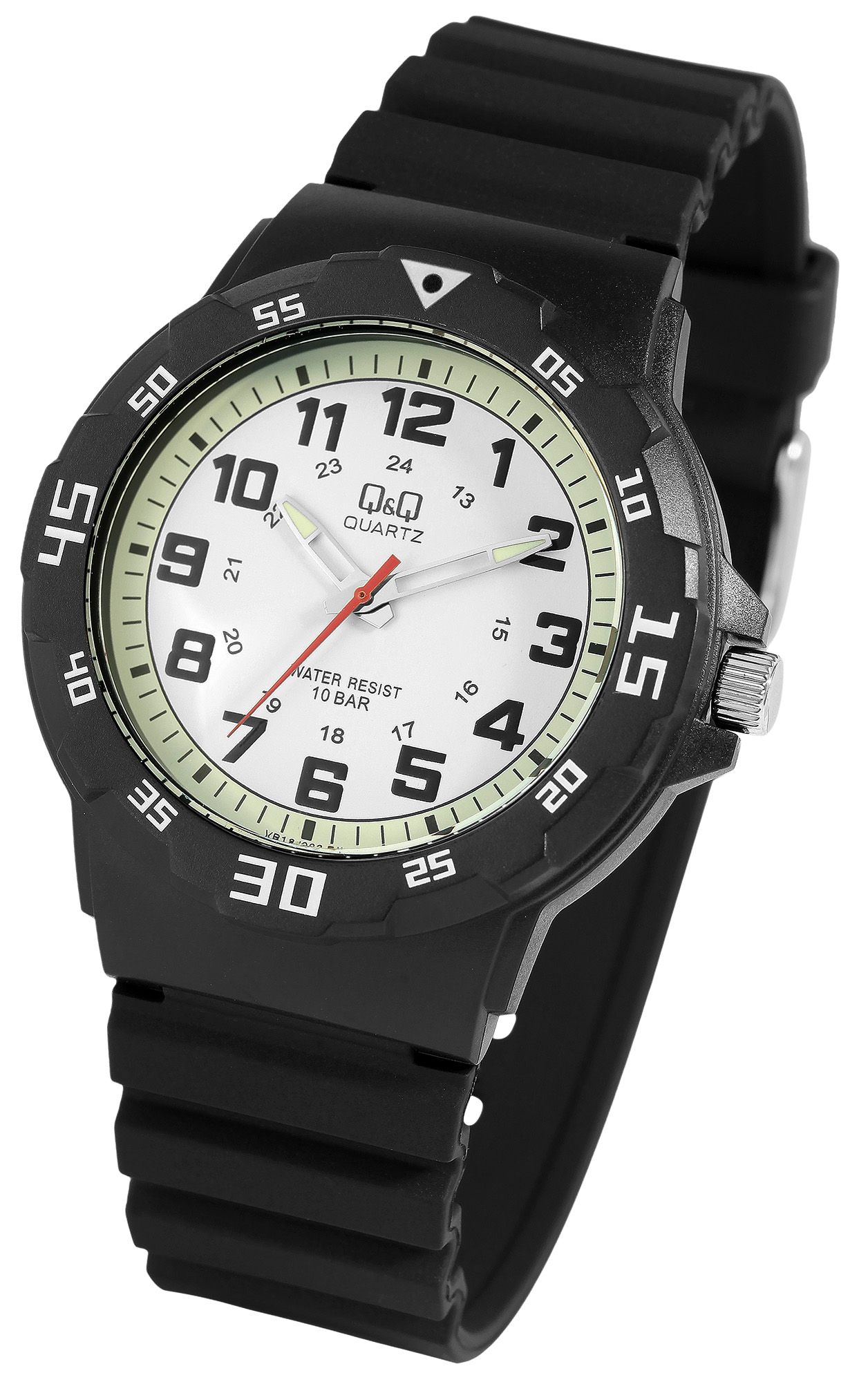 Q&Q Herrenuhr, Kunststoff, Silikonarmband, Ø 43 mm, schwarz/ weiß