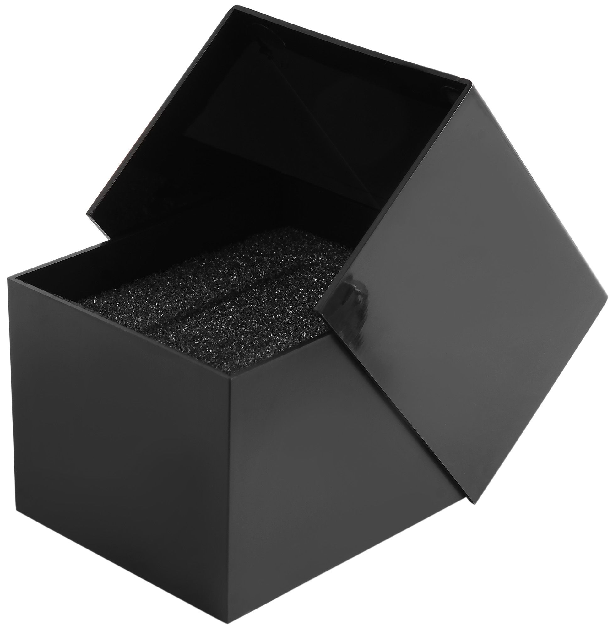 Kunststoff-Uhrenbox, schwarz, Klappdeckel, VE 12, 9,9 cm x 8,1 cm x 6,8 cm