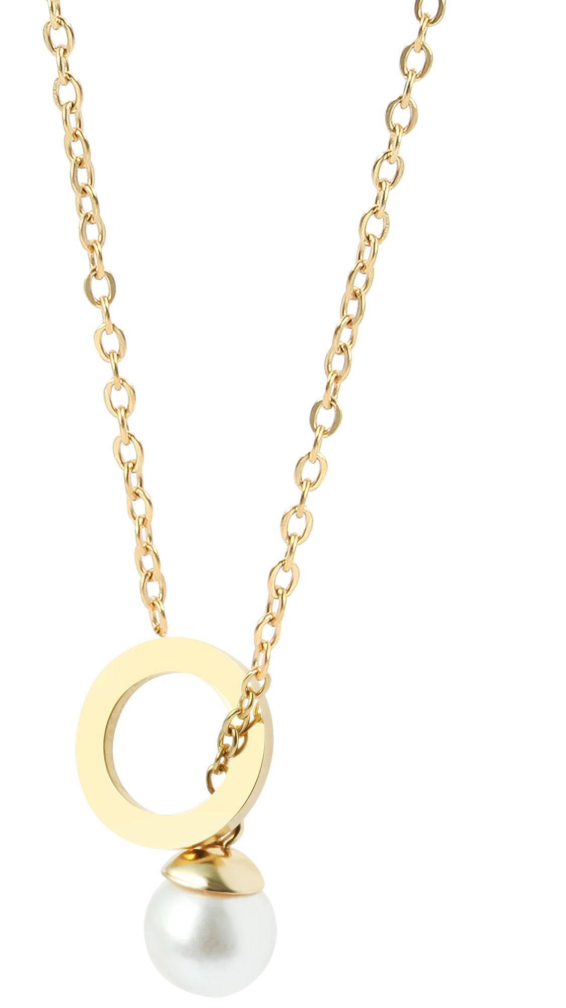 Akzent Schmuckset, Kette und Ohrstecker, Edelstahl, Perle, goldfarben