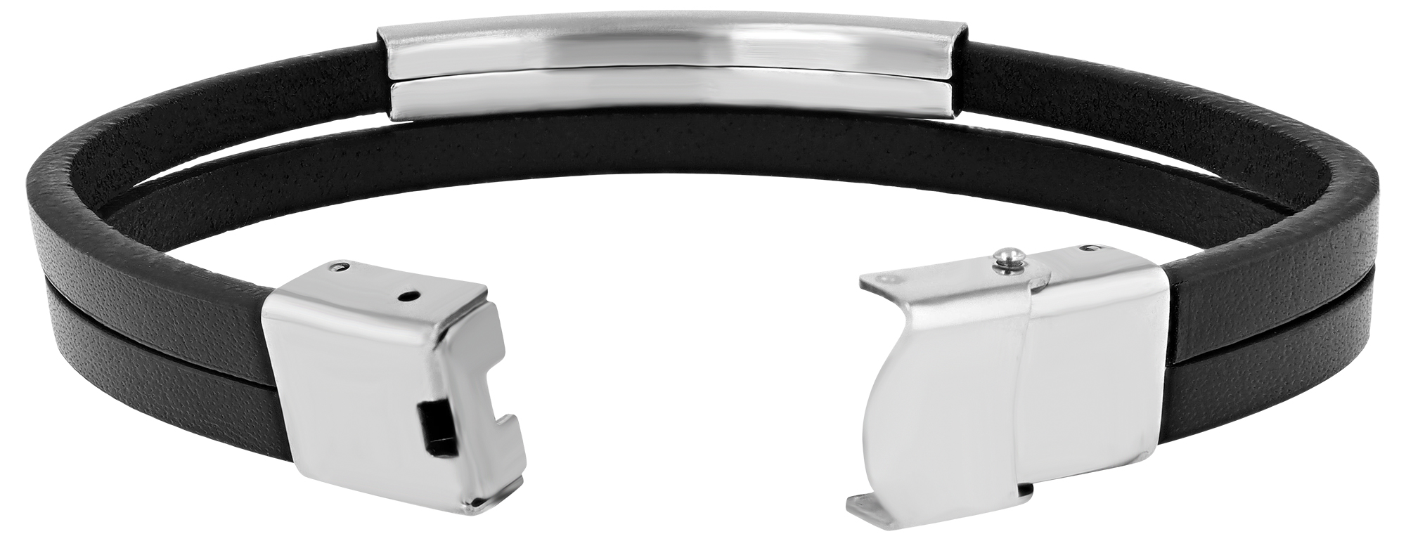 "Aron" Echtlederarmband mit Gravurplatte, 21 cm, schwarz