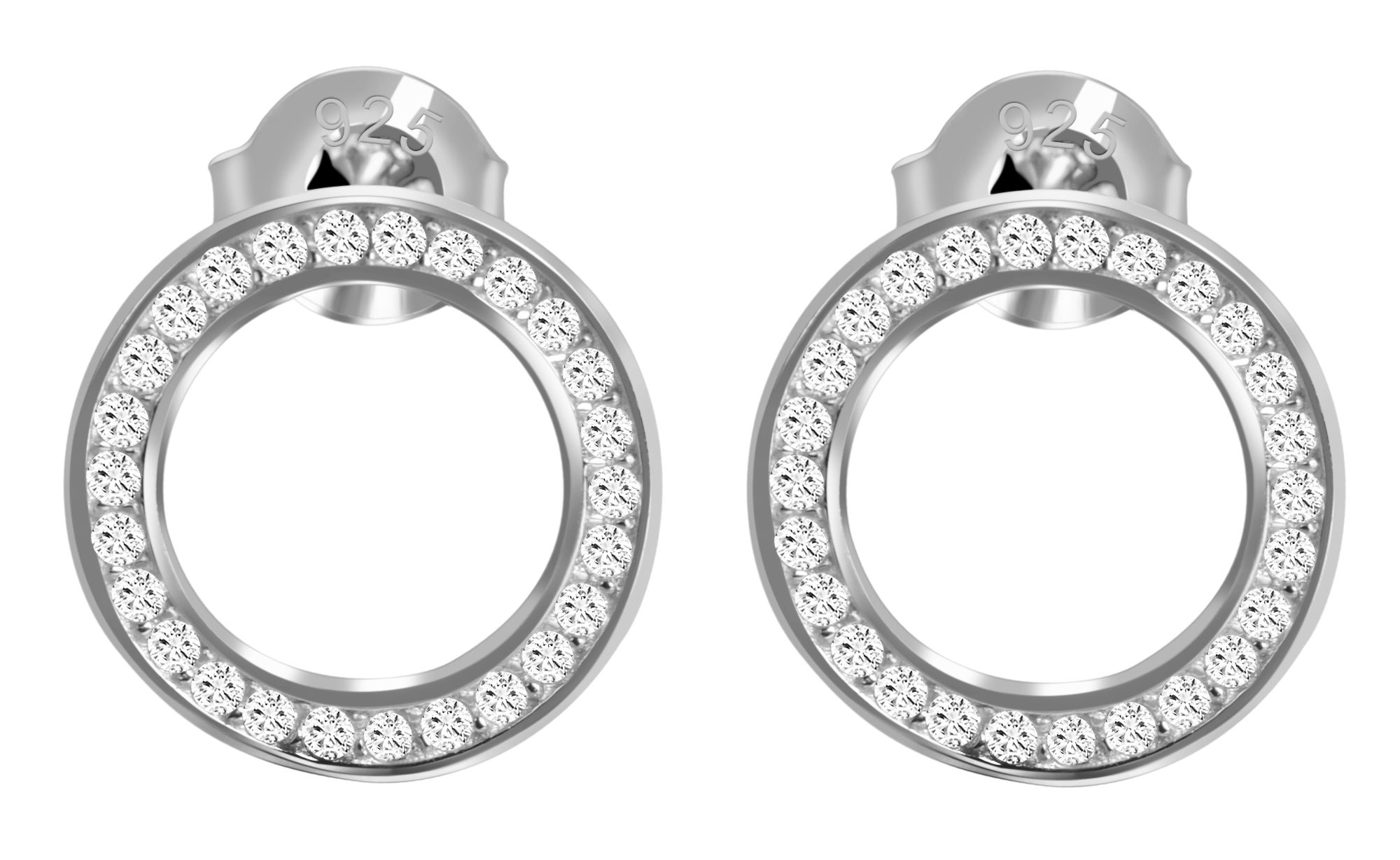 925/- Echt Silber Ohrstecker "Florence", Zirkoniabesatz, rund, rhodiniert