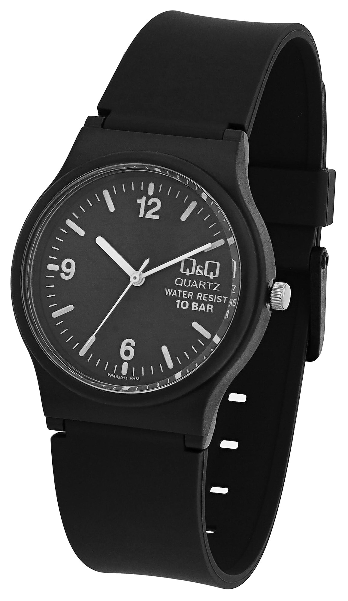 Q&Q Herrenuhr mit Silikonarmband, schwarz, 10 Bar