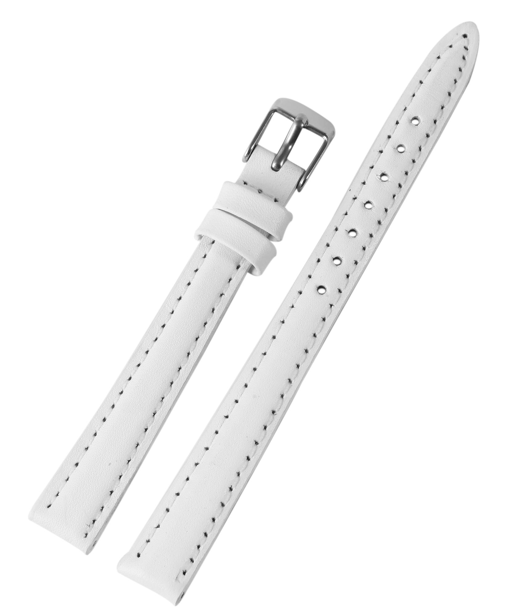 Echtleder-Uhrenarmband mit Naht, gepolstert, weiß, 10 mm