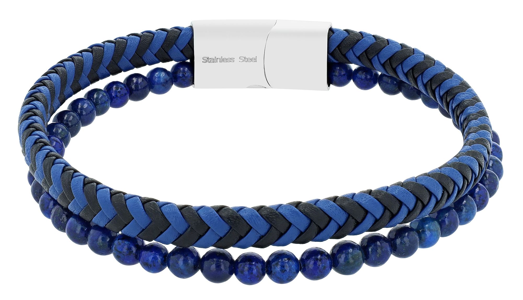 "Axel" Armband aus Echt Leder, und Naturstein, Blau, 21,5 cm