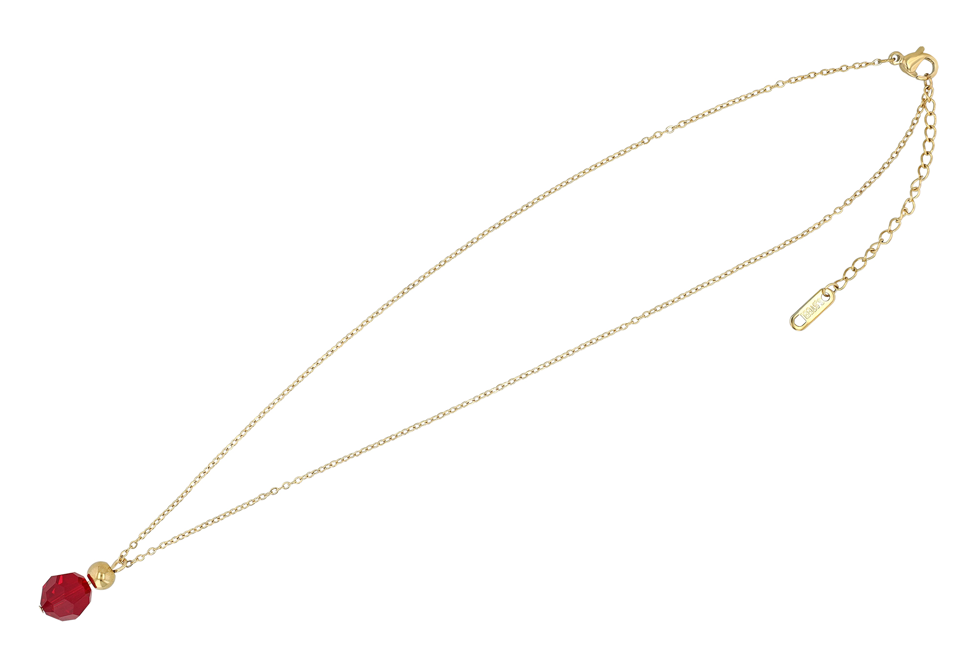 "Saoirse" Akzent Edelstahlkette mit Swarovski, 42 + 5 cm, goldfarben + rot
