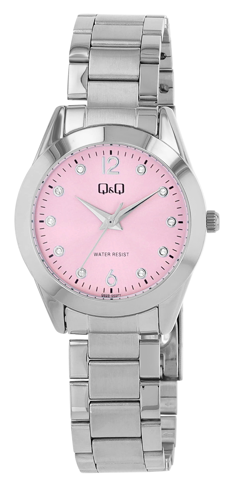 Q&Q Damenuhr mit Edelstahlband, Ø 34 mm, silberfarben/ rosa