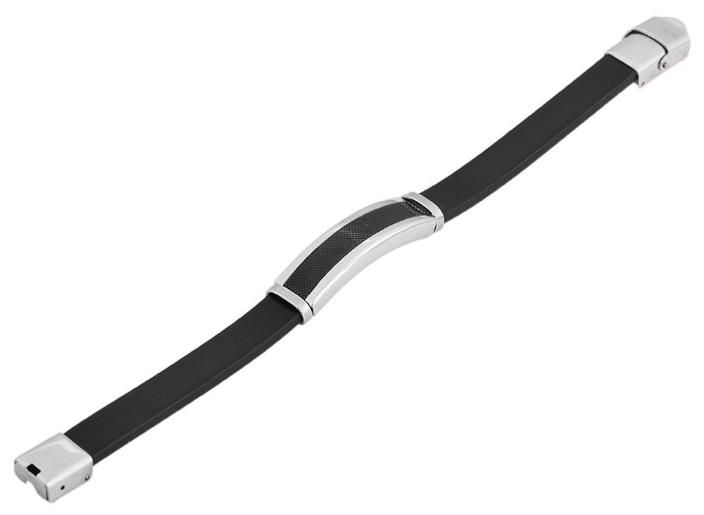 "Jovo, Echtlederarmband mit Edelstahlelement, schwarz/silberfarben, 21 cm