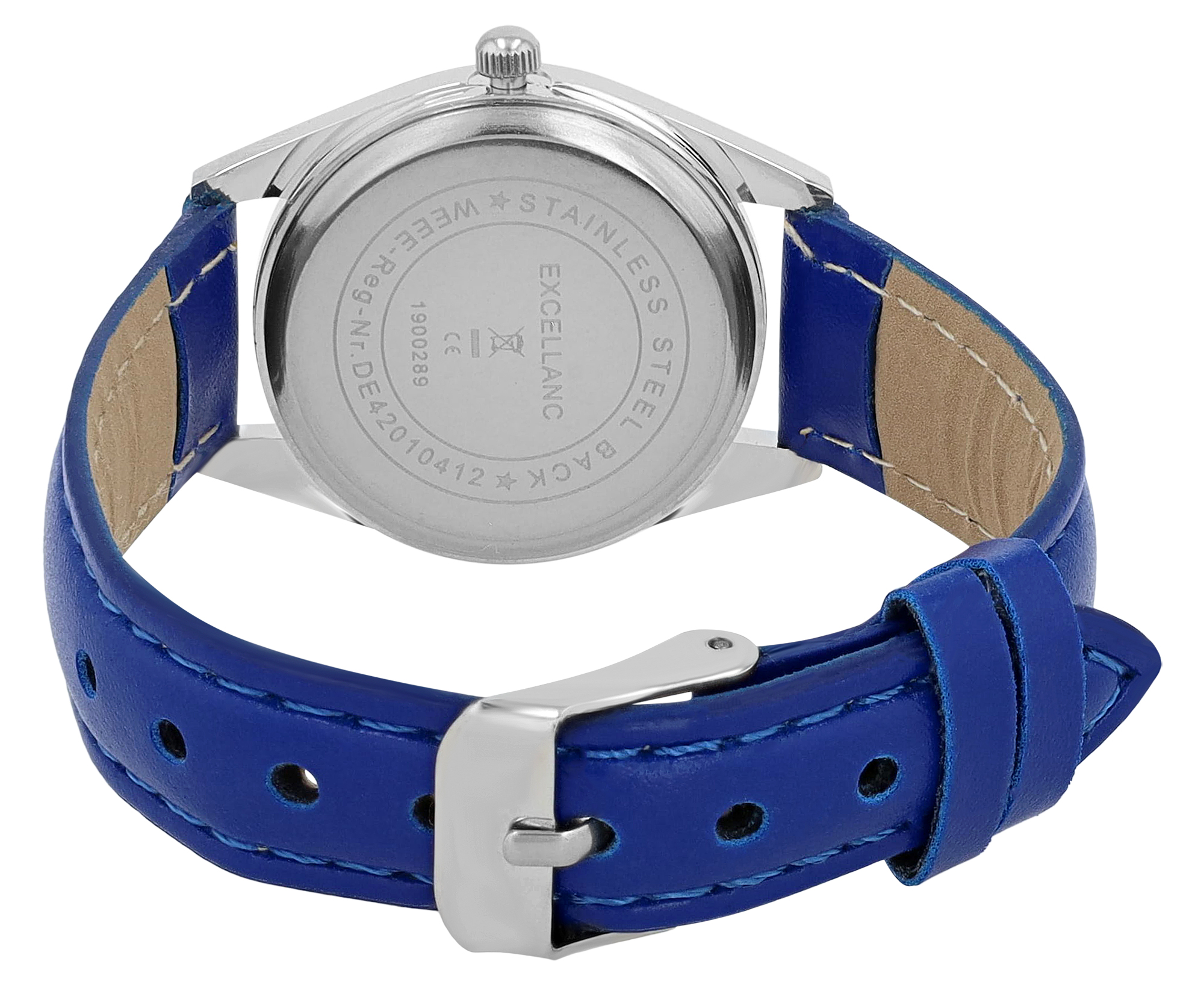 Excellanc Damenuhr mit Lederimitationsarmband, blau/silberfarben