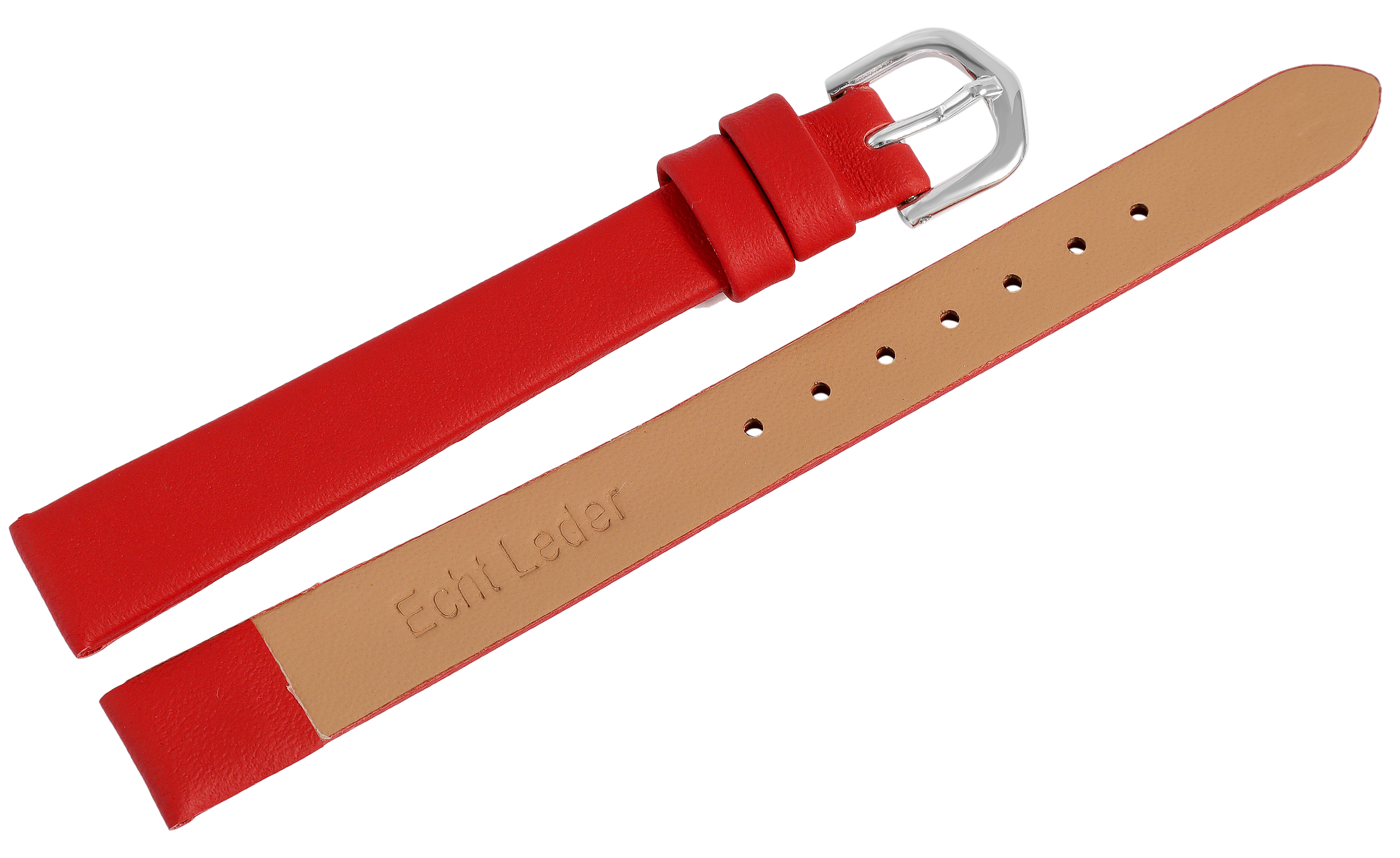 Echtleder-Uhrenarmband, nahtlos, rot, 12 mm