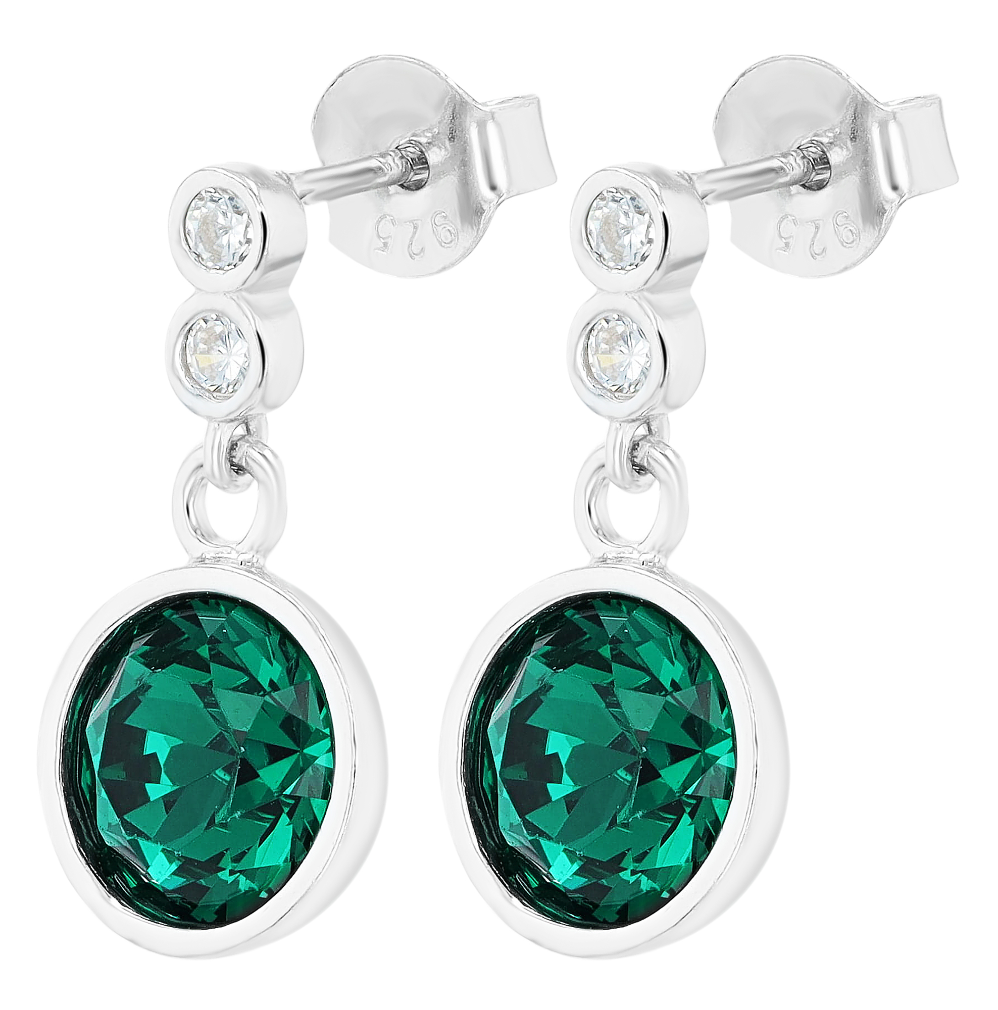 "Kristin" 925/- Echt Silber Ohrhänger, silberfarben mit Zirkonia (grün)