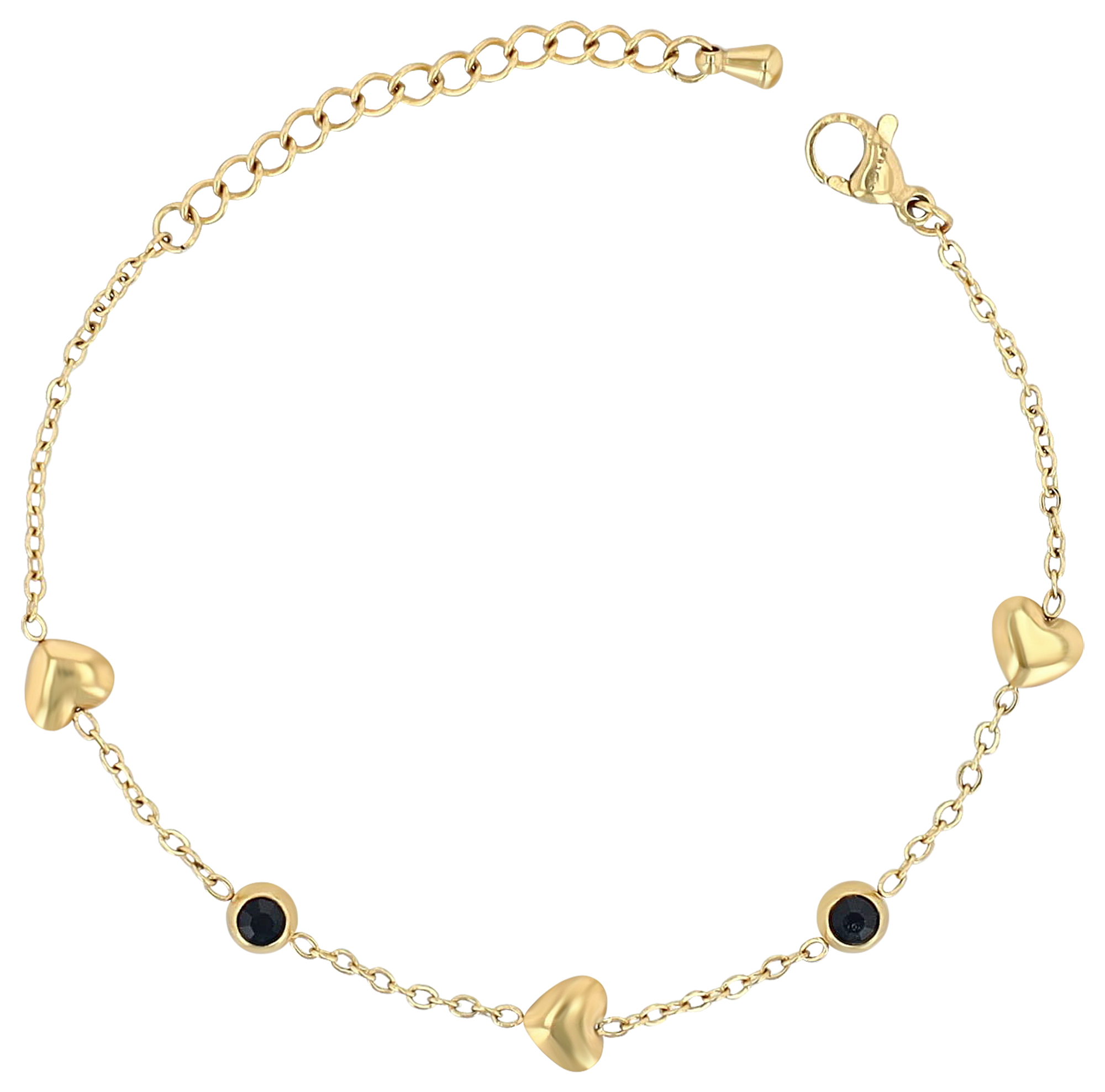 "Ontana" Edelstahlarmband mit Herzen, ionenplattiert, goldfarben, 16,5 + 3,5 cm