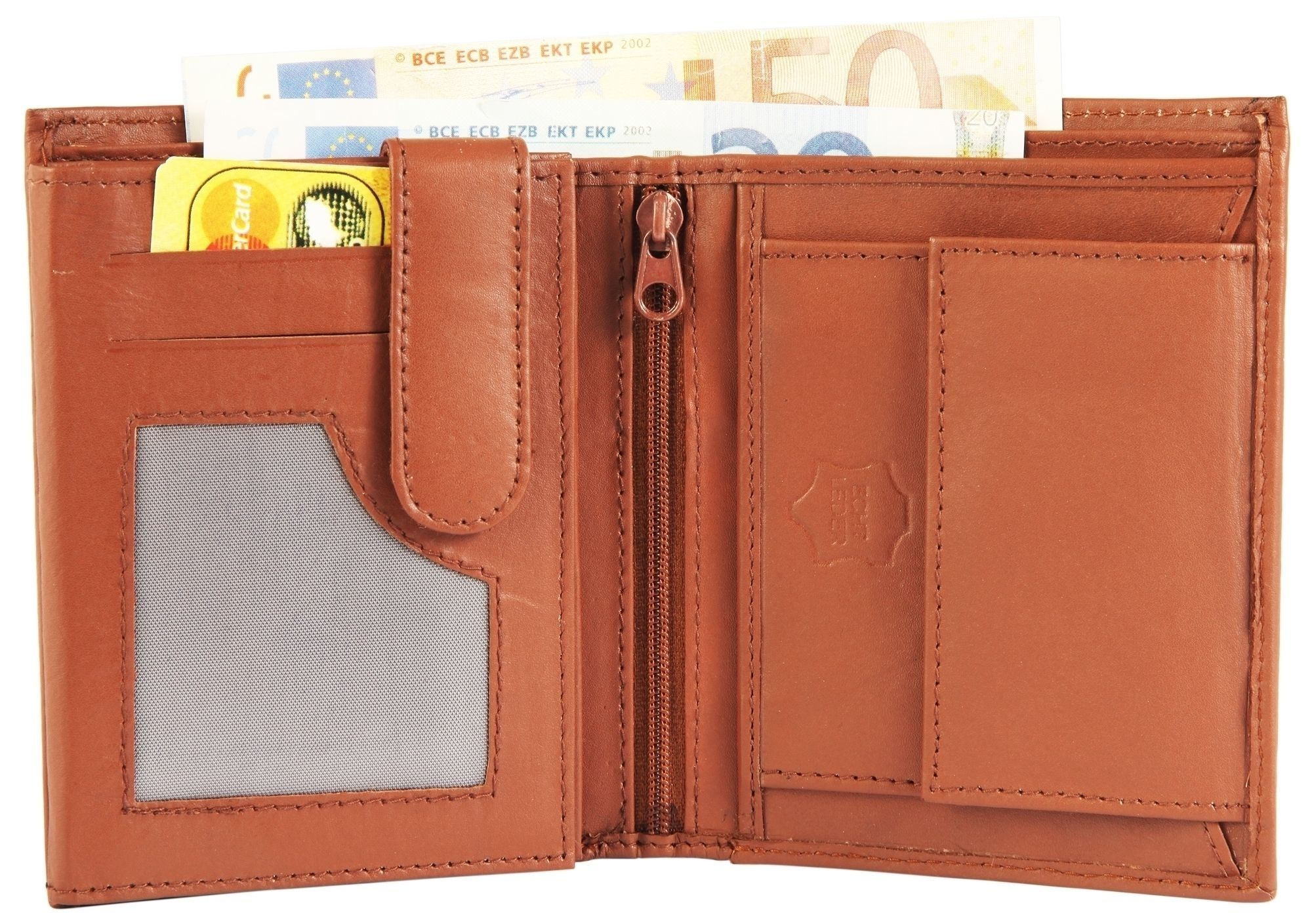 Excellanc Herren Geldbörse aus Echtleder in cognac. Format 10 x 12 cm.