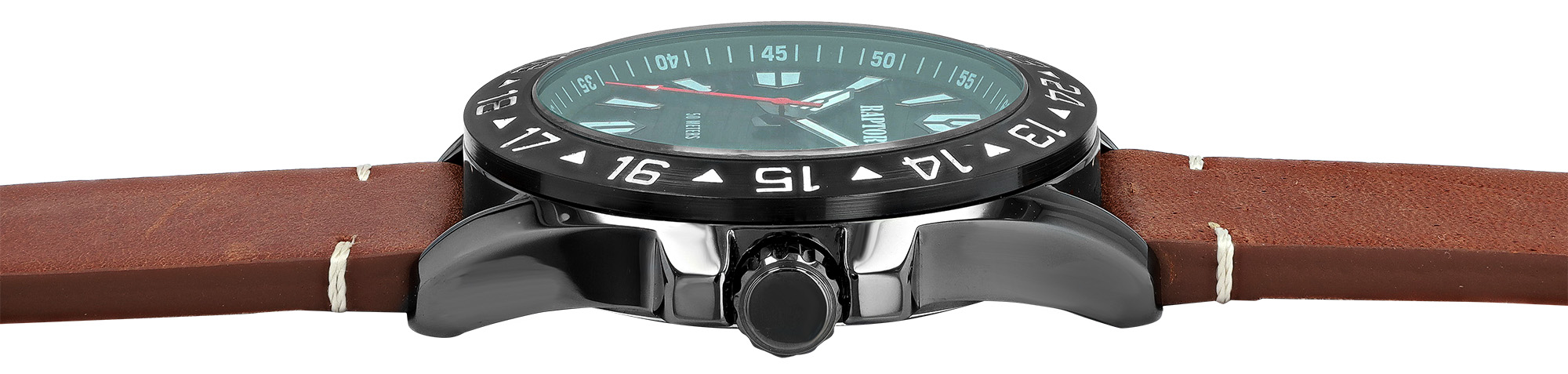 Raptor Herrenuhr "Kolja" mit Echtlederband, Ø 44 mm, braun/ schwarz/ grün