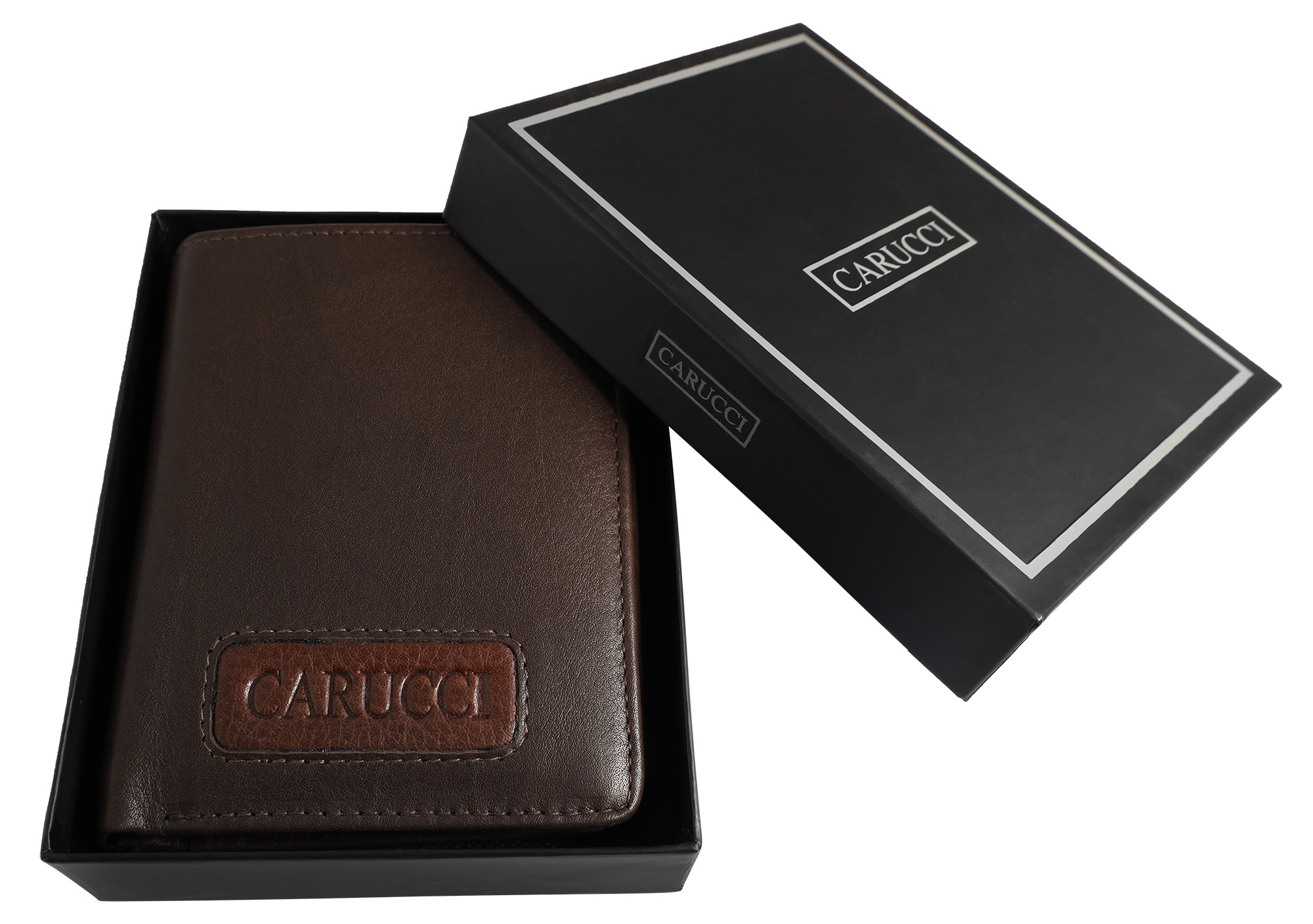 Carucci Echtleder (Bonanza) Geldbörse mit Box, RFID, Hochformat, dunkelbraun/ braun