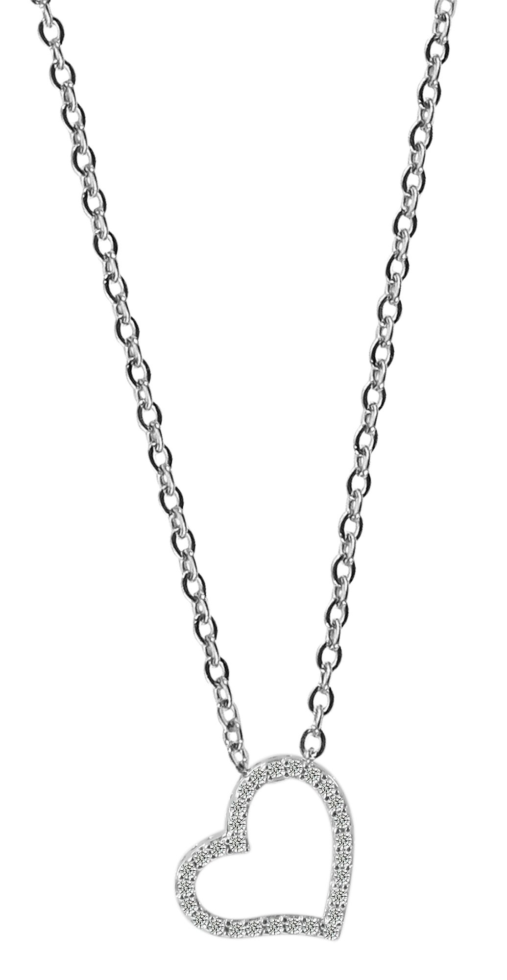 "Milla" 925er Echt Silber Kette (45 cm) mit Anhänger - Herz, Zirkonia, rhodiniert