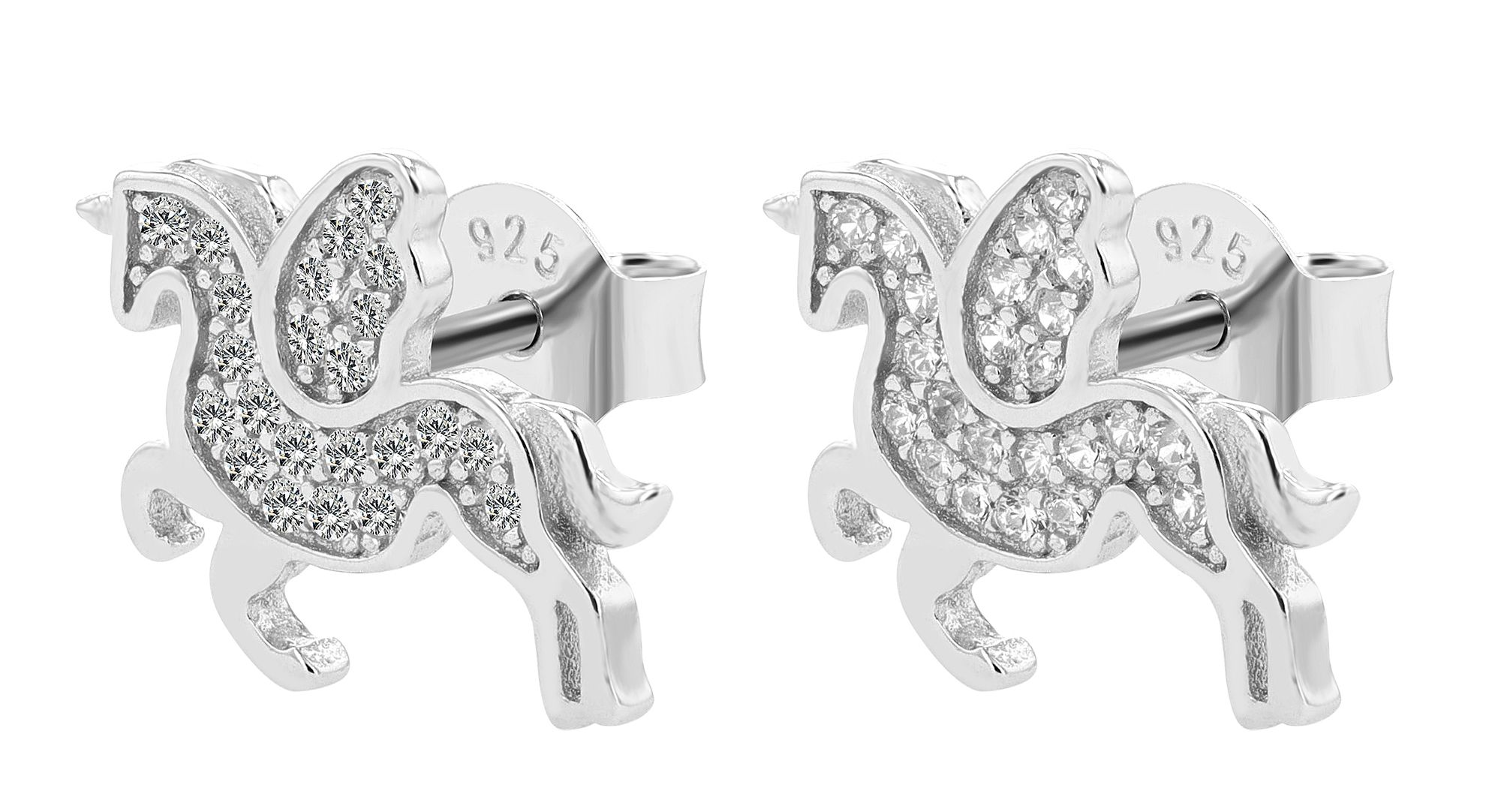 925/- Echt Silber Ohrstecker "Sophi" Einhorn, rhodiniert