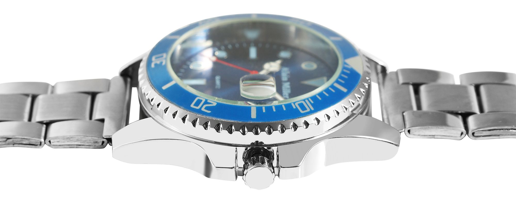 Alain Miller Herrenuhr mit Edelstahlarmband, Ø 39 mm, silberfarben/ blau
