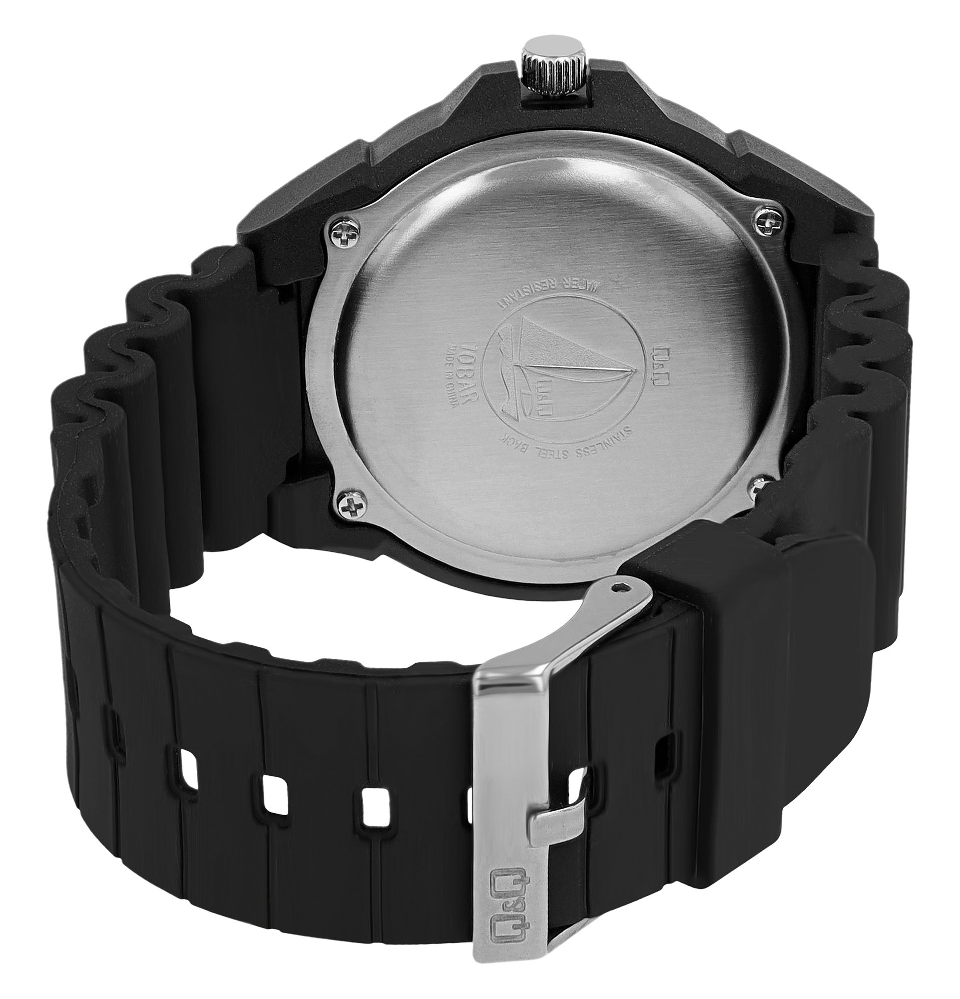 Q&Q Herrenuhr mit Resinband, Ø 43 mm, schwarz (grün)
