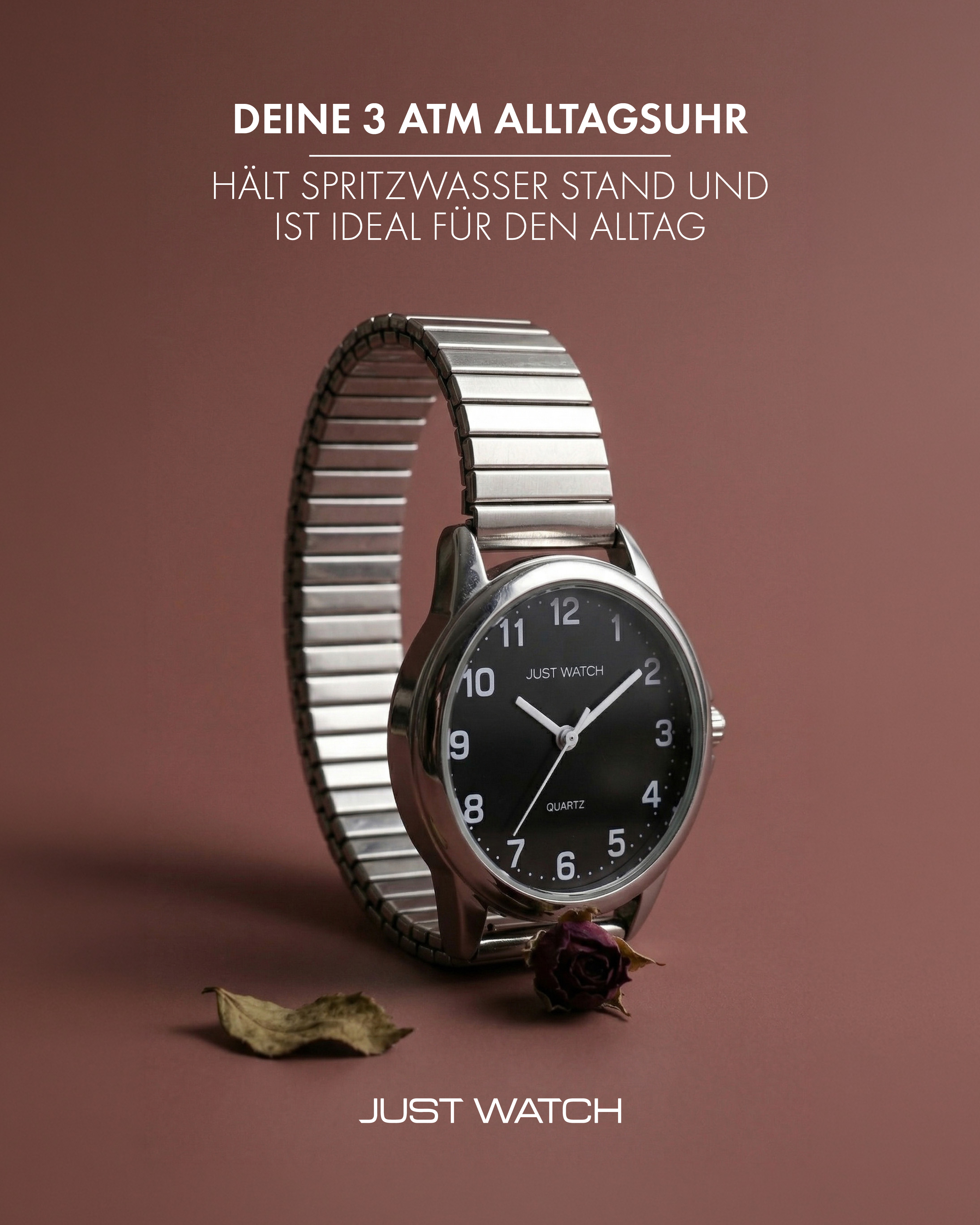 JUST WATCH "Angelique" Damenuhr Ø 29 mm Edelstahlzugband, silberfarben/ schwarz